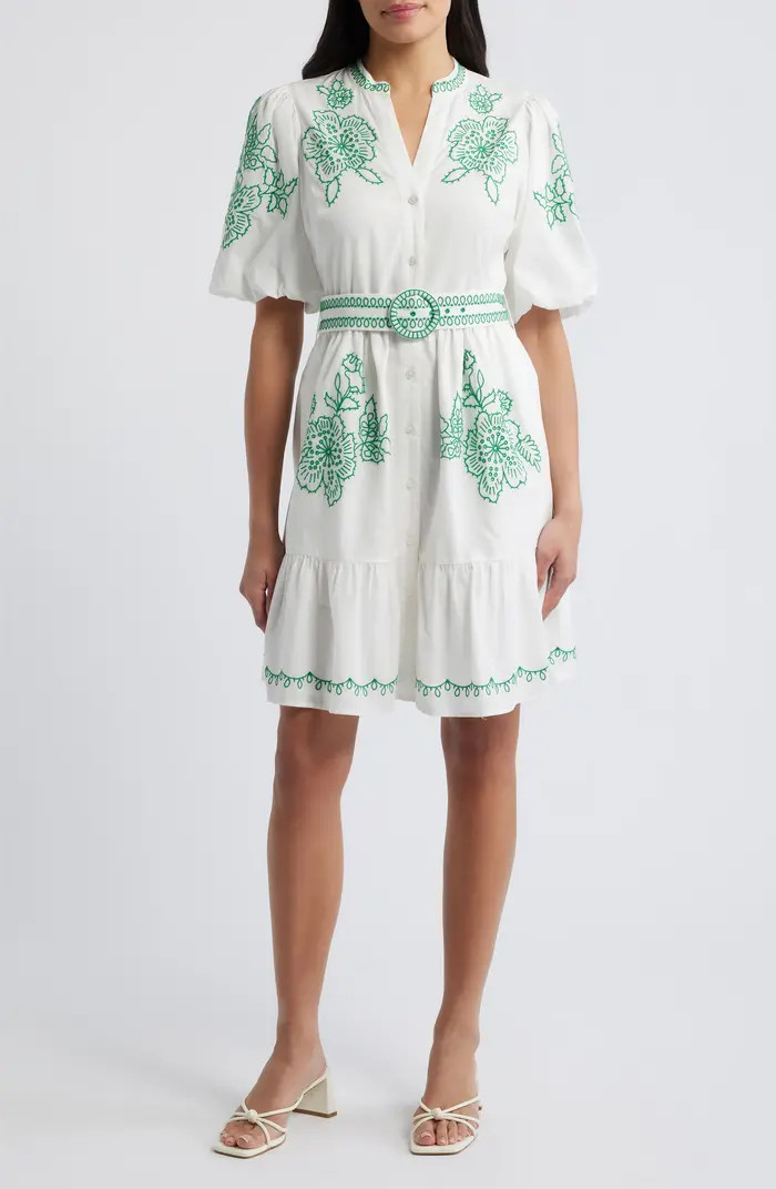 Eliza J Embroidered Short Sleeve Cotton Shirtdress | Nordstrom | Nordstrom