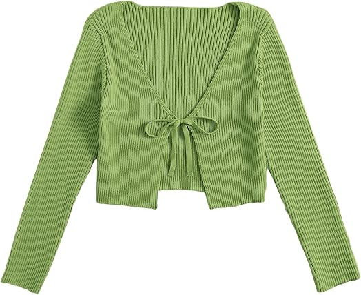 Floerns Women's Tie Front Long Sleeve Ribbed Knit Shrug Cardigan Crop Top | Amazon (US)