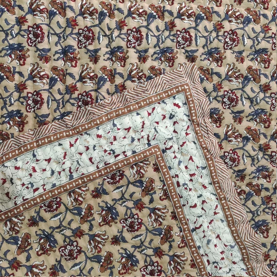 Hand Block Print Quilt Floral Grey Bedroom Quilt Perfect for | Etsy | Etsy (US)