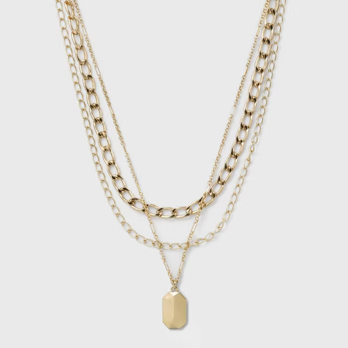 3 Row Chunky Chain Necklace - A New Day™ Gold | Target