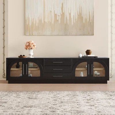 79" Arched Glass Doors Tv Stand With Storage And Shelves, Mid-century Modern Tv Cabinet Entertainment Center For Living Room, Console Table | Wayfair North America
