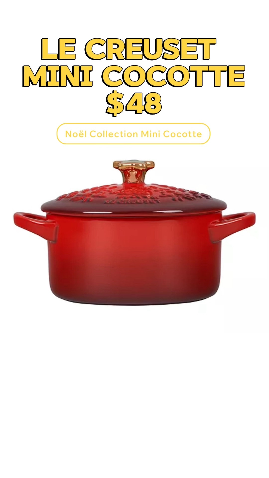 A LeCreuset for $48? 
The festive design features delicate embossed tree scrollwork on the lid and is topped with a gleaming star knob dipped in real gold.
* Dimensions: 7.5" x 5.8" x 4.2"
* Capacity: 24 oz.

Follow: 
#LTKRealBoringHousewife 
Subscribe 
Create Wishlist
Click Notifications 🛎️

#LTKWatchNow #LTKSaleAlert #LTKHoliday