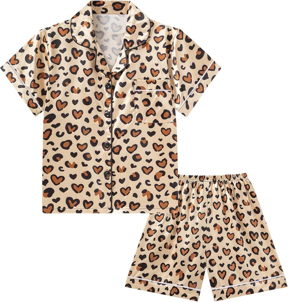 DIPUG Girls Pajamas Satin Pajama Set Silk Pjs Short Sleeve Sleepwear | Amazon (US)