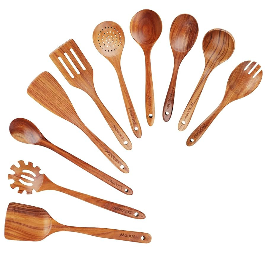 Wooden Spoons for Cooking, Wooden Utensils for Cooking Natural Teak Wooden Kitchen Utensils Set C... | Amazon (US)