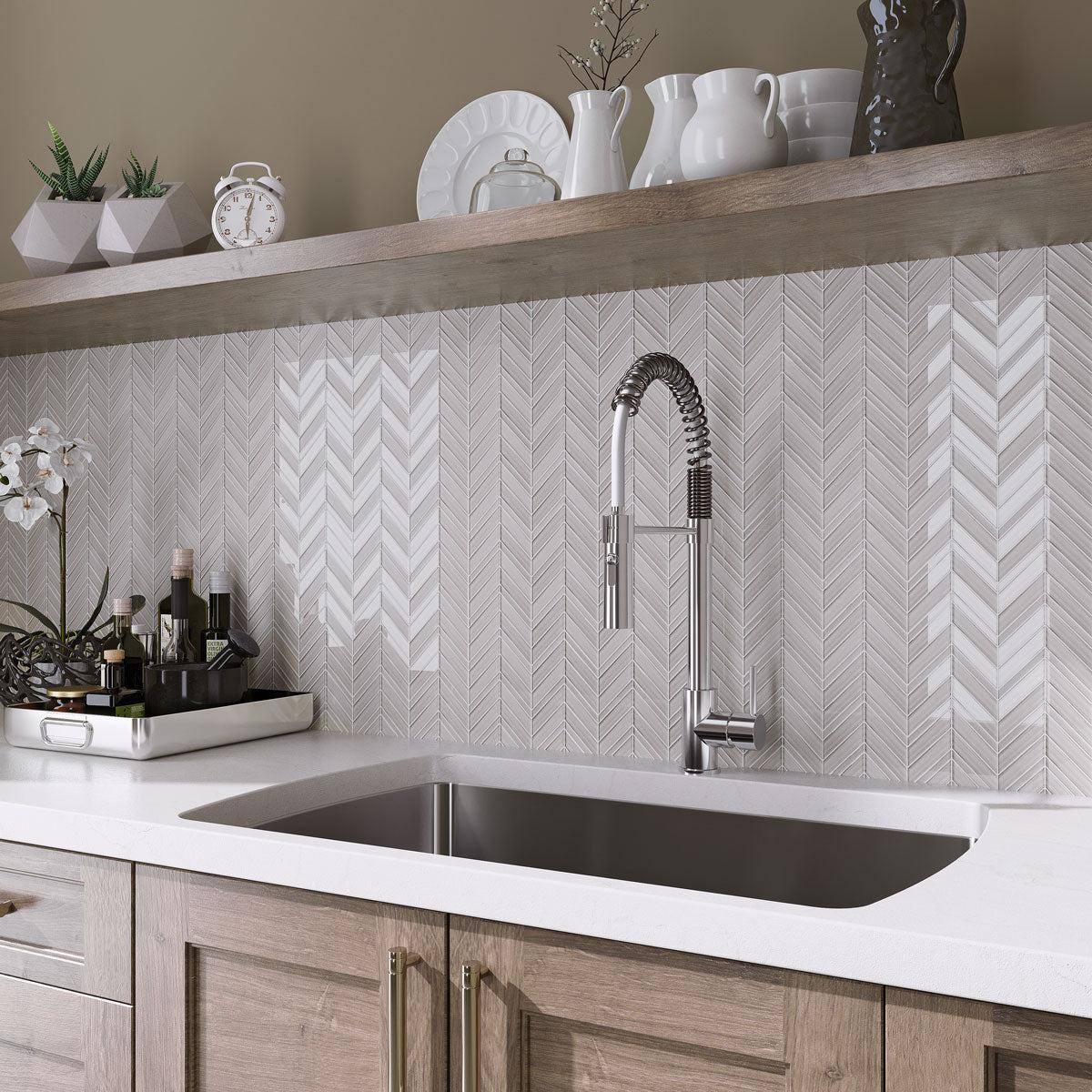 Fabrique White Chevron Glass Mosaic Tile | Tile Club