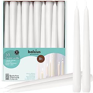 Amazon.com: bolsius White Dinner Candles - Burning 7.5 Hours â€“ Smokeless 10-inch Tall Burn... | Amazon (US)