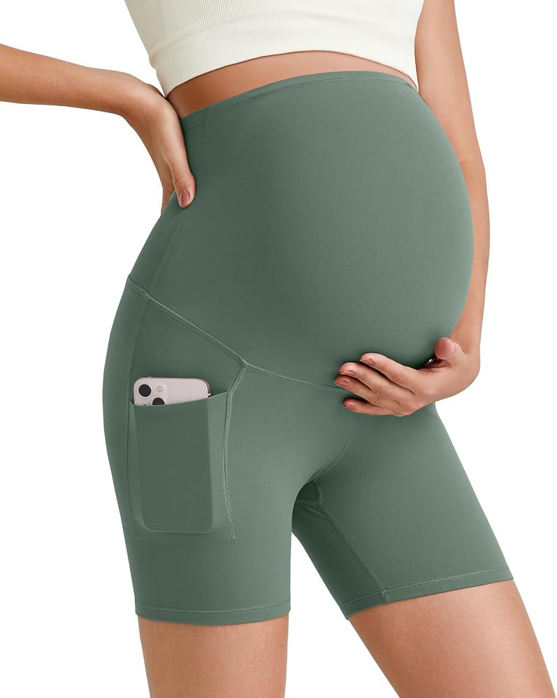 G4Free Barefeel Maternity Biker Shorts with Pockets Over The Belly Legging 5" Pregnancy Yoga Pant... | Amazon (US)