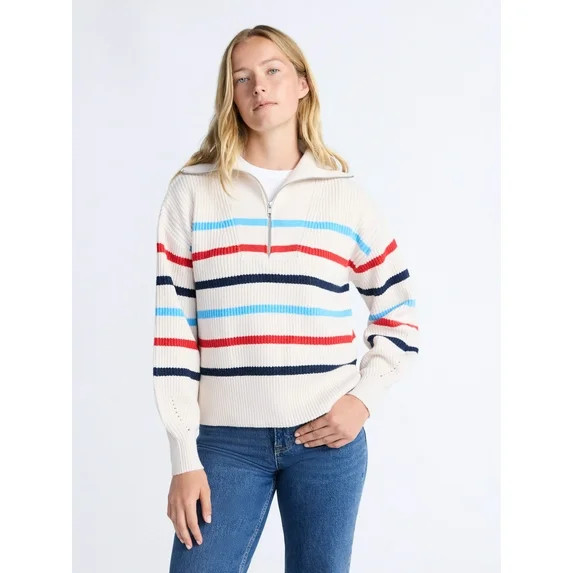 Free Assembly Women's and Women's Plus Half Zip Sweater with Long Sleeves, Midweight, Sizes XS-4X | Walmart (US)