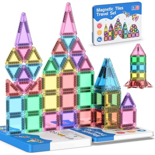 Zupooko 40PCS Mini Magnetic Tiles Travel Set, Portable STEM Building Blocks for Kids with Metal Storage Box, Montessori Sensory Toys for Classroom & Travel, Gift for Boys & Girls | Amazon (US)
