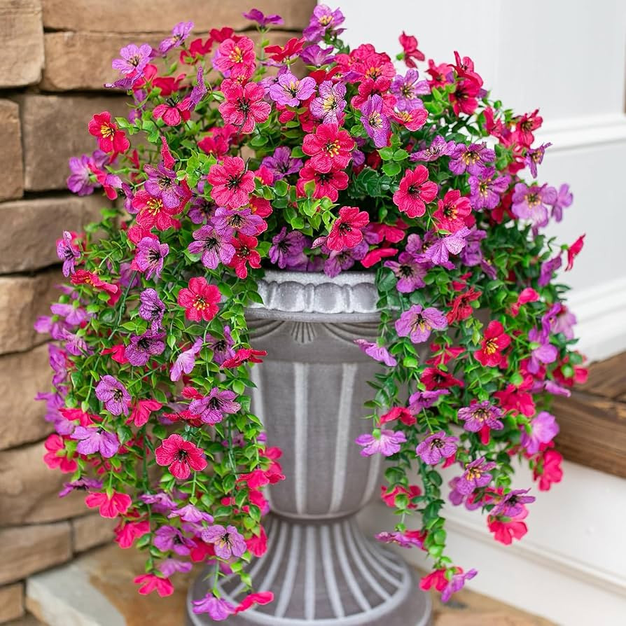 HyeFlora Artificial Flowers for Outdoors Fake Hanging Decoration, 2Pcs Purple and Hotpink Spring ... | Amazon (US)