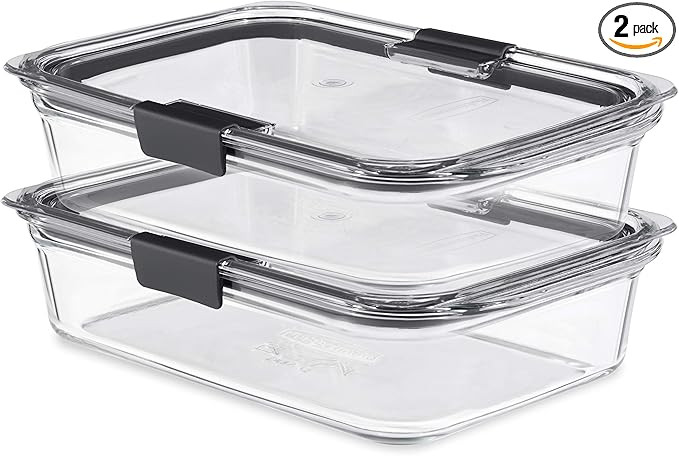 Rubbermaid Brilliance Glass Food Storage Containers, 8 Cup, Set of 2, BPA-Free, Leak-Proof, Clear | Amazon (US)