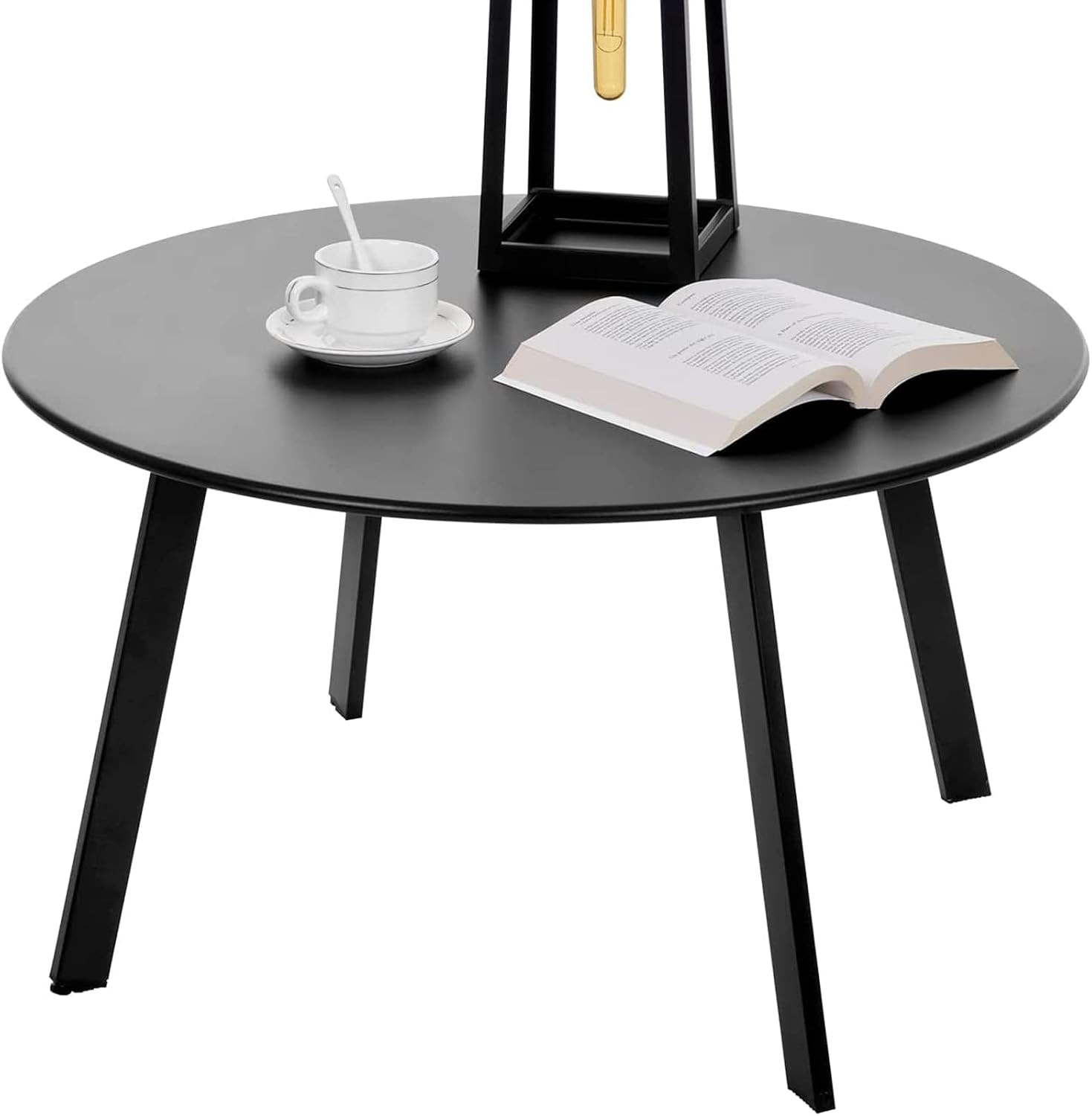 Outdoor Side Table, Outdoor/Indoor Metal Steel Patio Coffee Table, Round Weather Resistant Anti-Rust (Black) | Amazon (US)