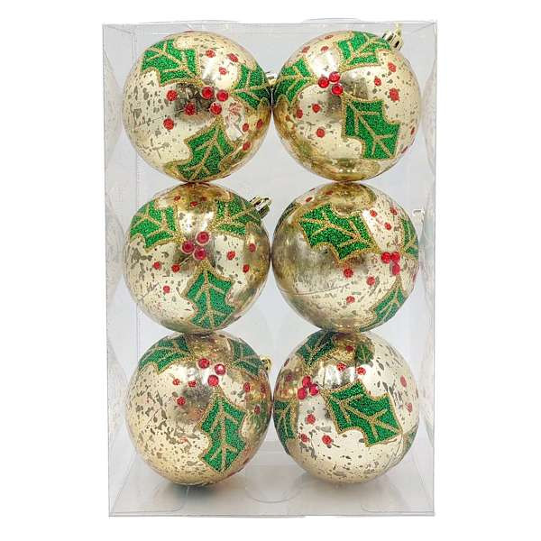 6-Count Mercury Round Ornament, 80Mm, Gold, Plastic, sold by At Home | At Home