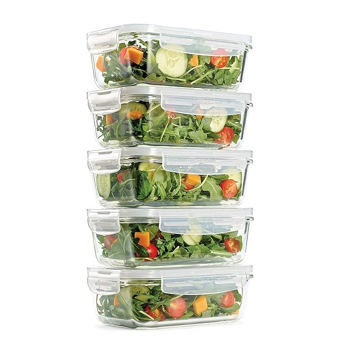 Fit & Fresh Glass Containers, Set of 5 Containers with Locking Lids, Meal Prep, 5 Pack, Glass Sto... | Amazon (US)
