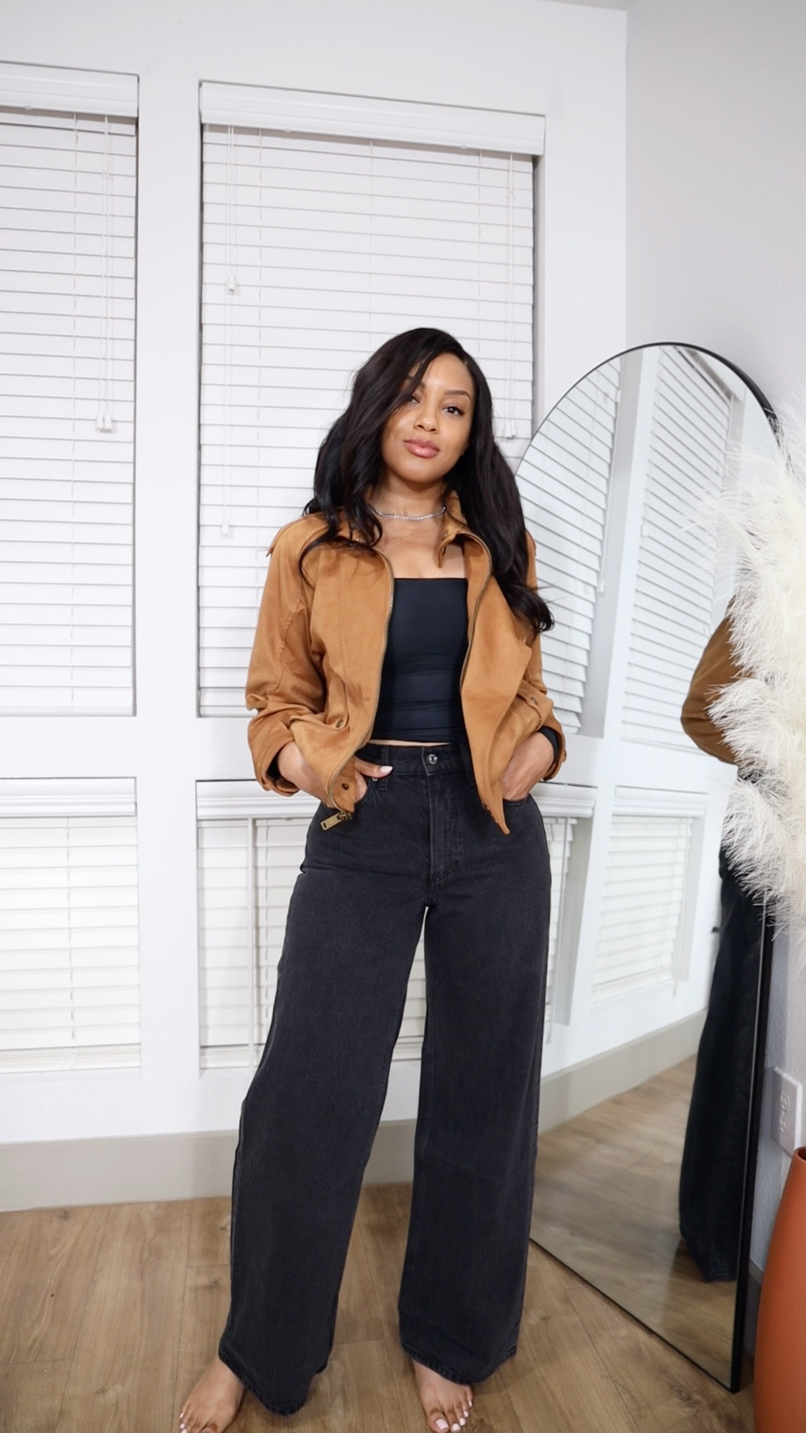 The high rise wide leg jeans from Abercrombie have a place in my heart! 😍 wearing size 26 Long and XS in top XXS in jacket 

Abercrombie & Fitch, suede bomber jacket, wide leg jeans, black jeans, rhinestone mesh top Ava, casual outfit, fall outfit, fall denim, fall jacket, brown jacket 

#LTKFallSale #LTKFindsUnder100 #LTKSaleAlert