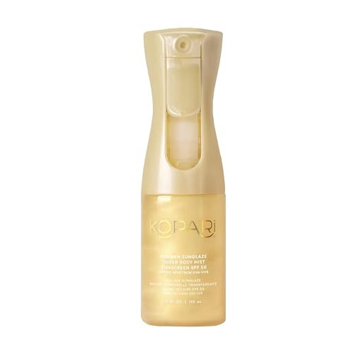 Kopari Golden Sunglaze Sheer Body Mist Sunscreen SPF 50, Infused with Shimmering Body Oil, Hydrating Mist, Hydrates, Brightens, Gives Skin a Glowy Finish, Lightweight, Fast-Absorbing. | Amazon (US)