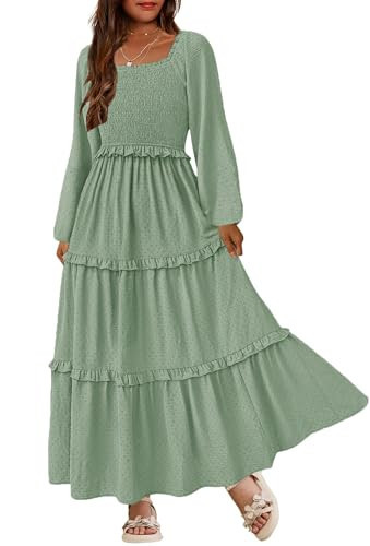 HOSIKA Fall Teen Gilrs Long Dress Boho Swiss Dot Tiered Casual Maxi Dress | Amazon (US)