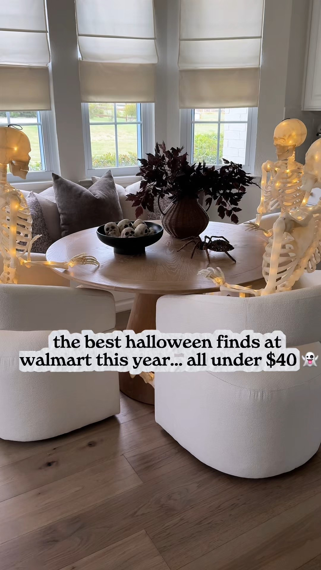 okaayyyy walmart, the halloween decor finds this year are unreal 👀🎃 everything here is under $40 and giving total anthro + pottery barn dupe vibes:
– $39 light-up skeleton (pottery barn dupe)
– $5 icon glasses (anthro dupe)
– paper mâché ghosts + pumpkins from $6.92
– woven bats $11.78 vs $72+ at anthro 🦇
– bat wreath under $20 (i added a bow 🎀)

these affordable halloween decorations look high-end, are viral walmart finds right now, and honestly the best budget-friendly spooky season dupes. which one’s your fave? 🖤

#LTKFindsUnder50 #LTKSeasonal #LTKHome