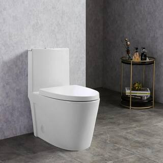 1-piece 0.8/1.28 GPF GPF Dual Flush Elongated Modern Toilet Soft Closing Seat, Quick Release in W... | The Home Depot