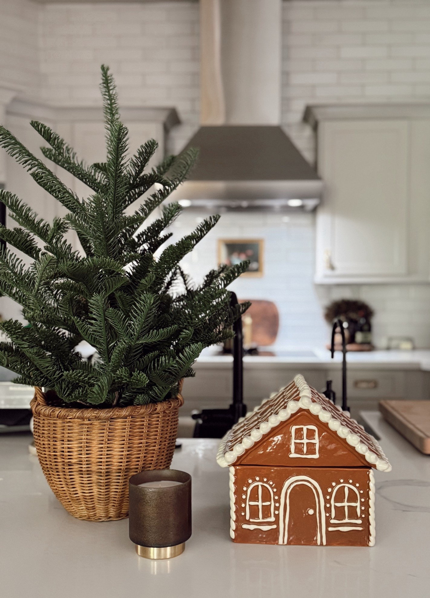 Christmas kitchen counter decor. 
This is the 30” tree with the small basket . 

Gingerbread cookie jar has been our favorite for years! So glad they still sell it!

#LTKHoliday #LTKStyleTip #LTKHome