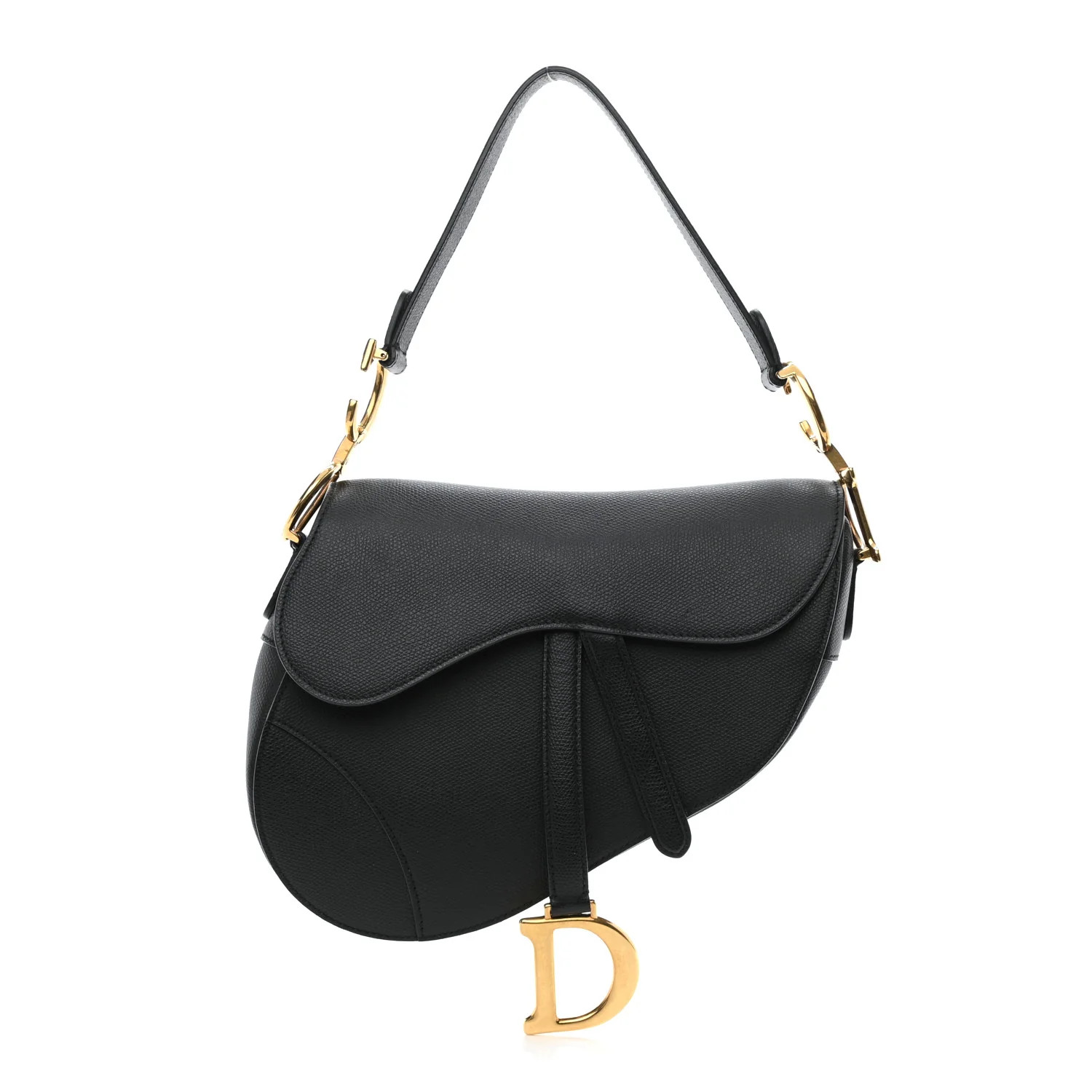 CHRISTIAN DIOR Grained Calfskin Mini Saddle Bag Black | FASHIONPHILE (US)