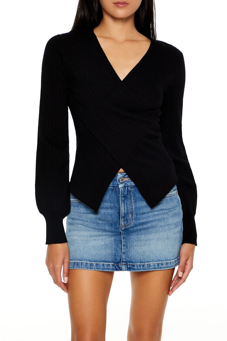 Women's V-Neck Notched-Hem Sweater in Black, XS | Forever 21