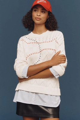 Pilcro Cable-Knit Twofer Sweater | Anthropologie (US)