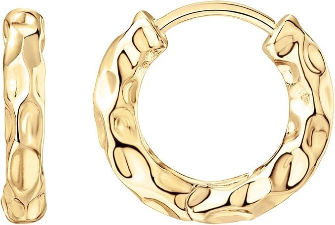PAVOI 14K Gold Plated 925 Sterling Silver Post Ultra Thick Huggie Earring | Women's Mini Hoop Ear... | Amazon (US)
