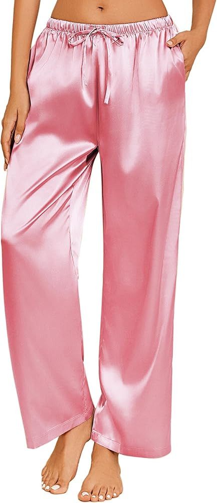 Ekouaer Womens Silk Satin Pajama Pants Casual Loose Lounge Pants Drawstring Elastic Waist Wide Le... | Amazon (US)