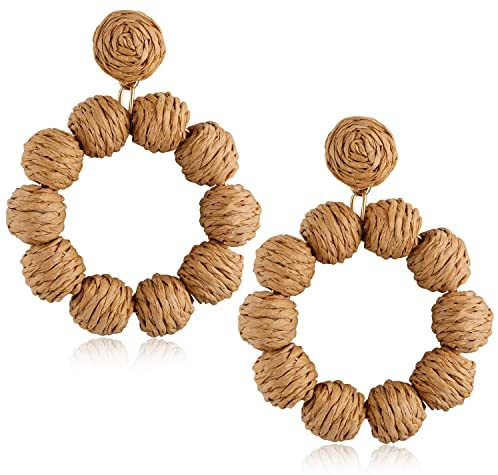 Statement Raffia Earrings for Women Girls Boho Rattan Ball Hoop Dangle Earrings Handmade Bohemia ... | Amazon (US)