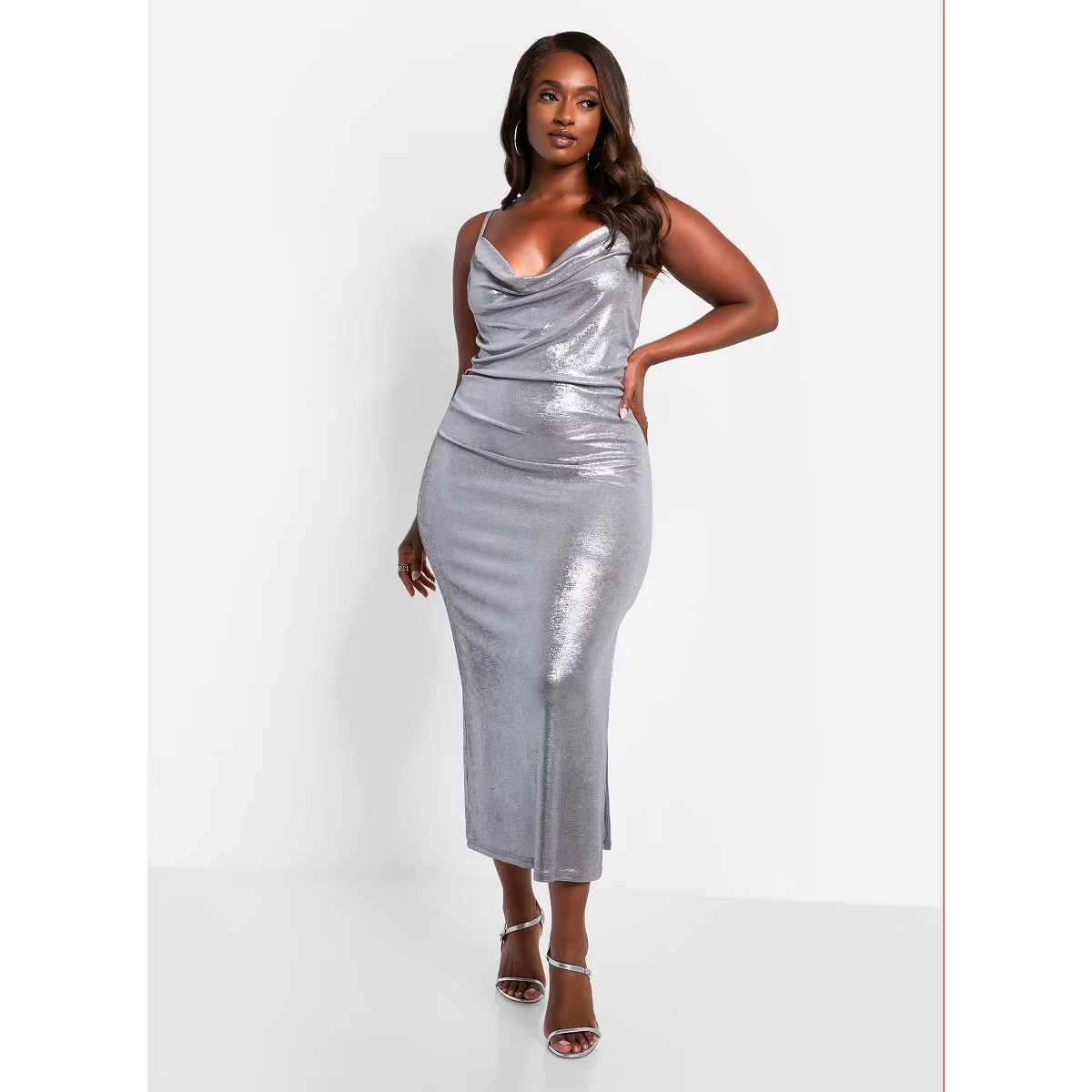Rebdolls Women's Kamala Metallic Cowl Neck Midi Bodycon Dress | Target