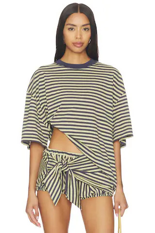 Bloom Short Sleeve Tee in Beige Stripe | Revolve Clothing (Global)