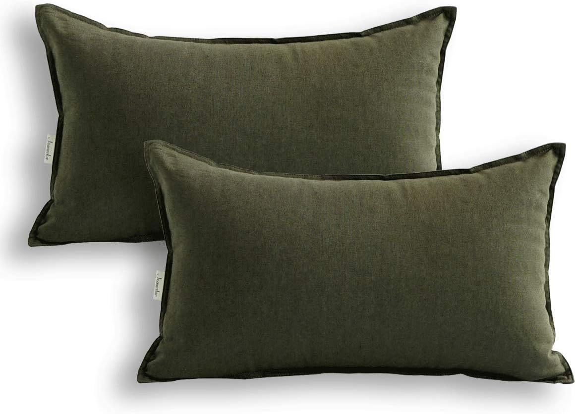 Jeanerlor Natural Cotton Linen Green Decorative 12"x20" Throw Pillow Case Cushion Cover with Twin... | Amazon (US)