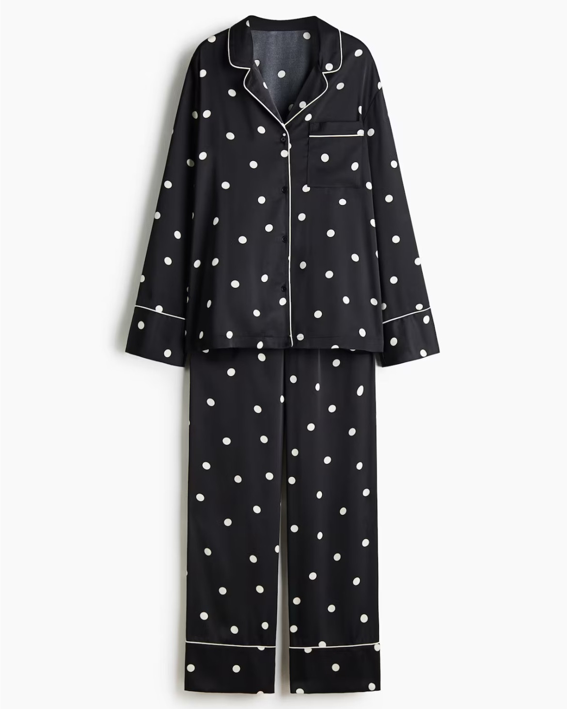 Black and white polka dot satin pajamas 

#LTKSeasonal #LTKFindsUnder50