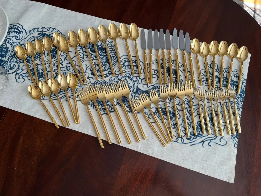 52 Pcs Stanley Roberts Gold Bamboo Flatware - Etsy | Etsy (US)