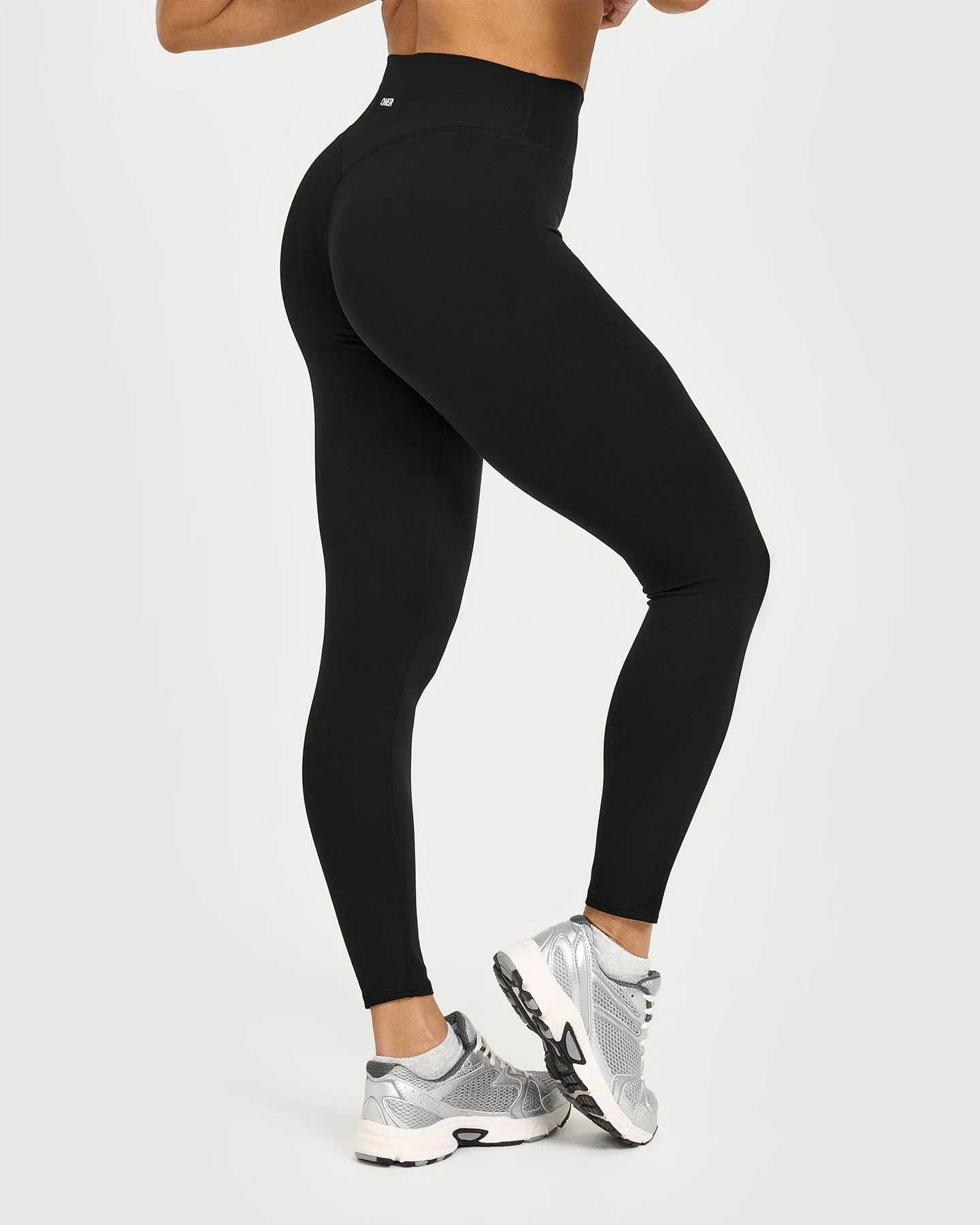 SoftMotion™ High Waisted Leggings with White Logo 
 Black | Oner Active (UK / US)