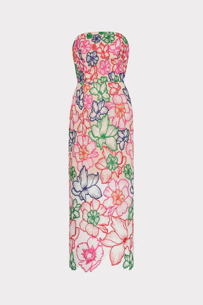 Cascading Floral Embroidered Midi Dress | MILLY