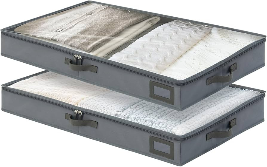 4-Inch Under Bed Storage Containers (2-Pack) | Sturdy Sidewalls | Clear Cover & Label Holder | Fo... | Amazon (US)