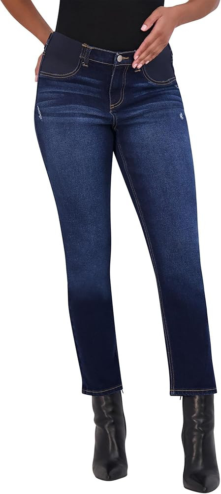 Savi Parker Maternity Jeans for Women, Straight Leg Elastic Under Belly High Waist Pant, Pregnanc... | Amazon (US)