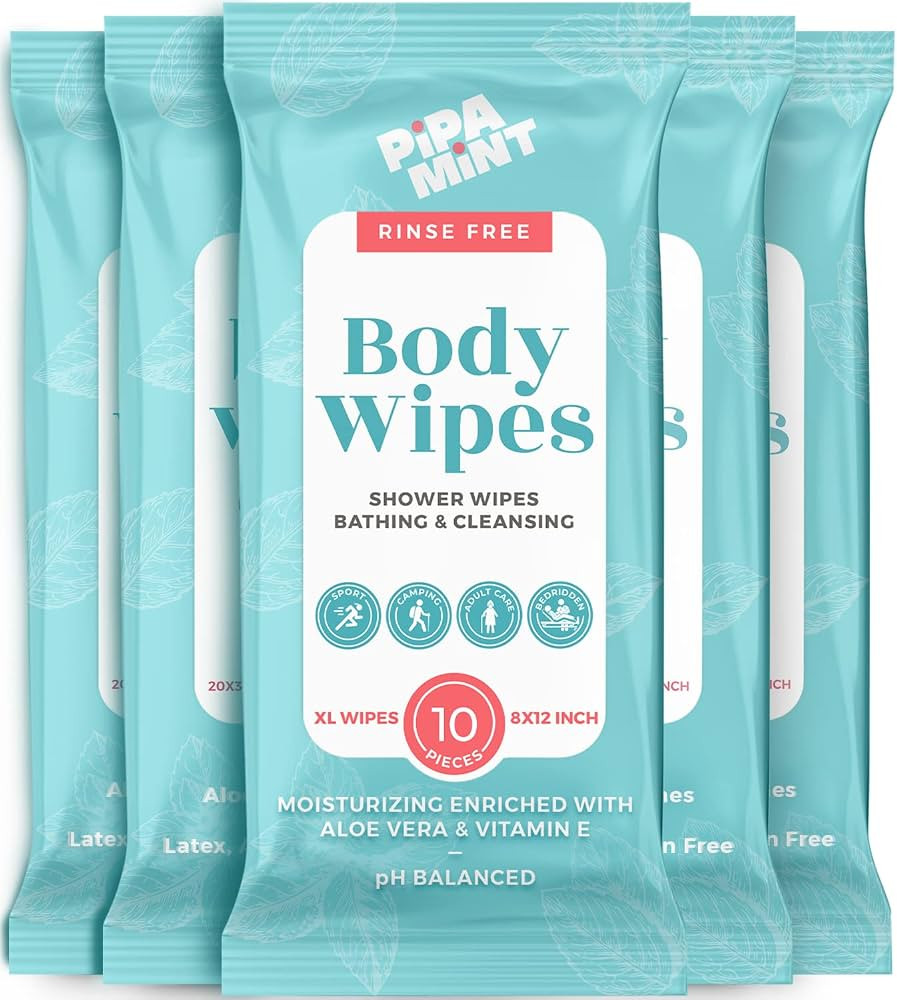 Body Wipes (5 Packs) 50 XL Shower Wipes Body Wipes for Adults Bathing, Traveling, Camping, Gym, C... | Amazon (US)