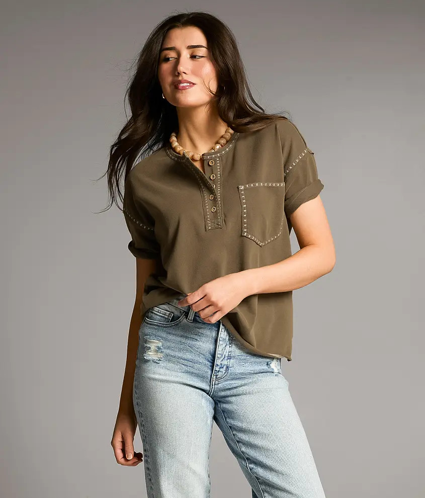 Embroidered Stitch Henley | Buckle