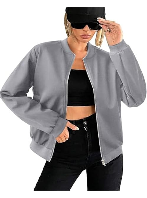 Zeagoo Womens Bomber Jackets Faux Suede Zip Up Moto Jacket Casual Coat Outwear, XL, Grey | Amazon (US)