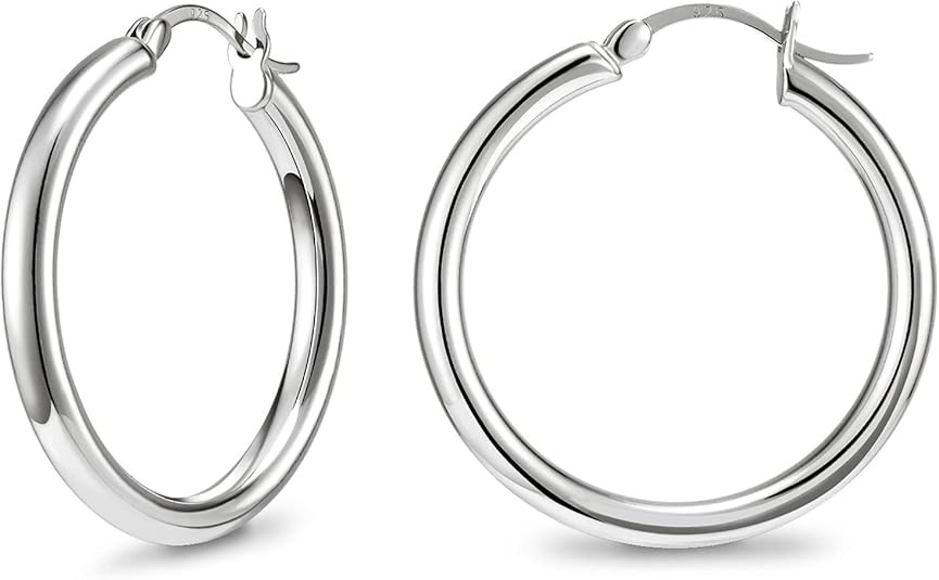 SWEETV 925 Sterling Silver Hoop Earrings-Chunky Huggie Earrings for Women, Diameter 25/30/40/50MM | Amazon (US)
