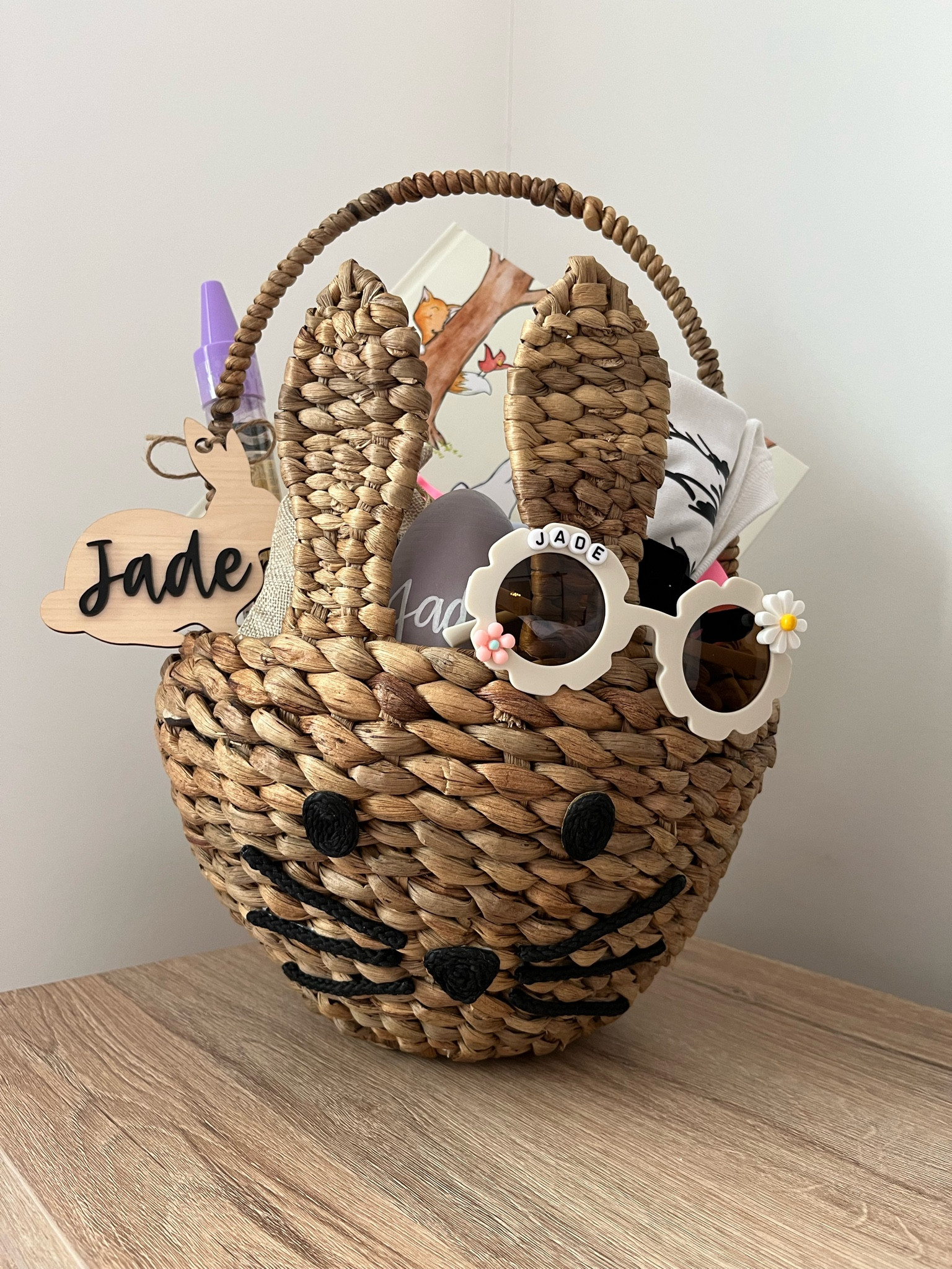 Little Girl Easter Basket & Stuffers
+ personalized bunny tag
+ personalized bunny bag
+ wicker bunny basket
+ swimwear color block rashgaurd
+ personalized name sunglasses
+ yoga bunny Easter book
+ purple bubble wand
+ matching cool bunny tshirt 

Hallow fillable easter egg from @awandco use code “homeiswheremynicheis” for 10% off

Amazon | Etsy | Canada