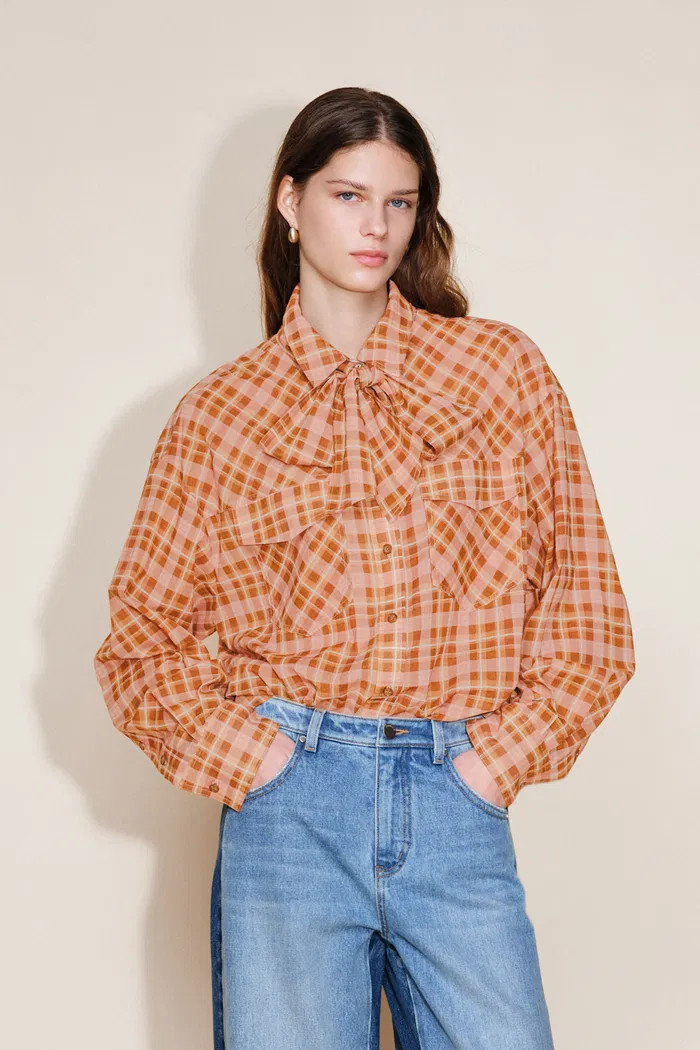 Tartan Detachable Bow Tie Lightweight Shirt in Sheer Cotton | Fabrique