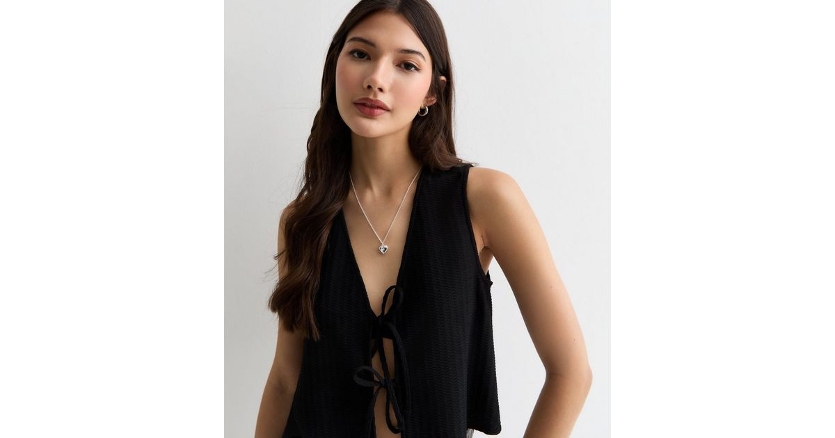 Black Tie Front Vest Top  | New Look | New Look (UK)