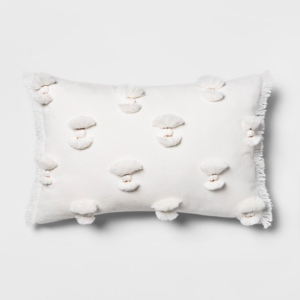 Pom Applique with Fringe Lumbar Pillow Cream (Ivory) - Opalhouse | Target