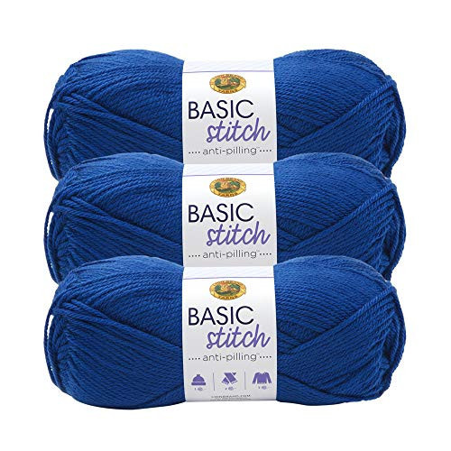 Lion Brand Yarn Basic Stitch Anti-Pilling Yarn for Crocheting, Knitting, and Crafts, Royal Blue, 3 Pack | Amazon (US)