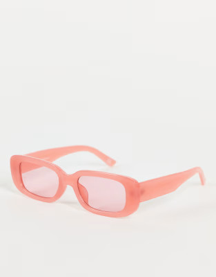 ASOS DESIGN mid square sunglasses in pink | ASOS (Global)