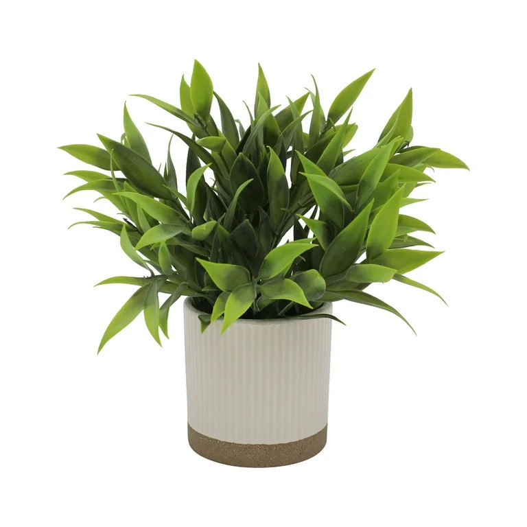 Mainstays by Becky G. & Alejandra 8" Artificial Tealeaf in White Two-Tone Ribbed Ceramic Pot | Walmart (US)